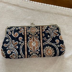 Vera Bradley Cafe Latte Black Brown Kisslock Wallet Clutch Excellent condition
